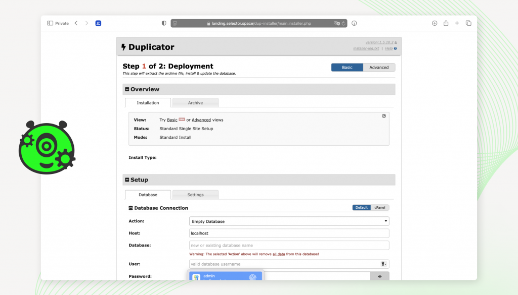 Window with open plugin | SELECTOR.SPACE