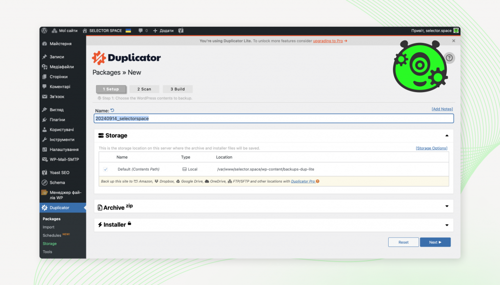 Filling in data in the plugin | SELECTOR.SPACE