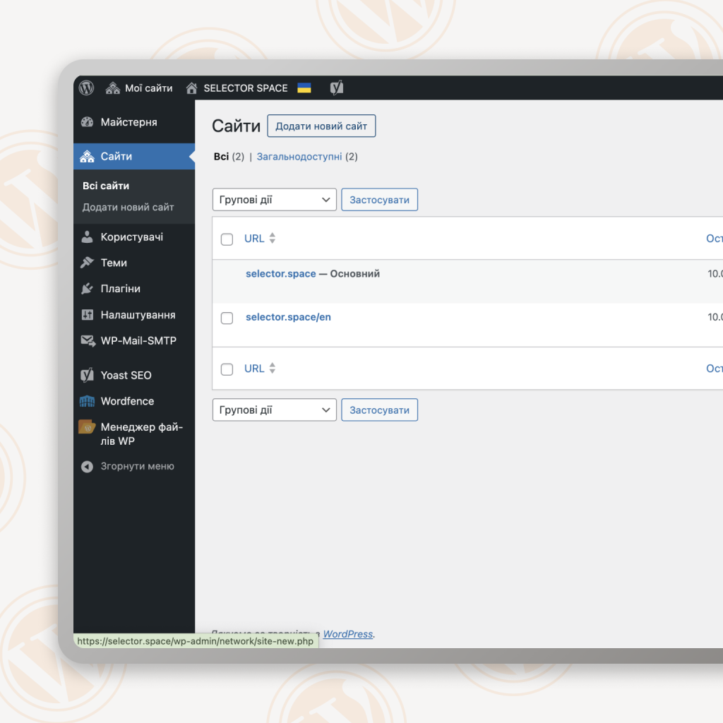 WordPress home page in multisite | SELECTOR.SPACE