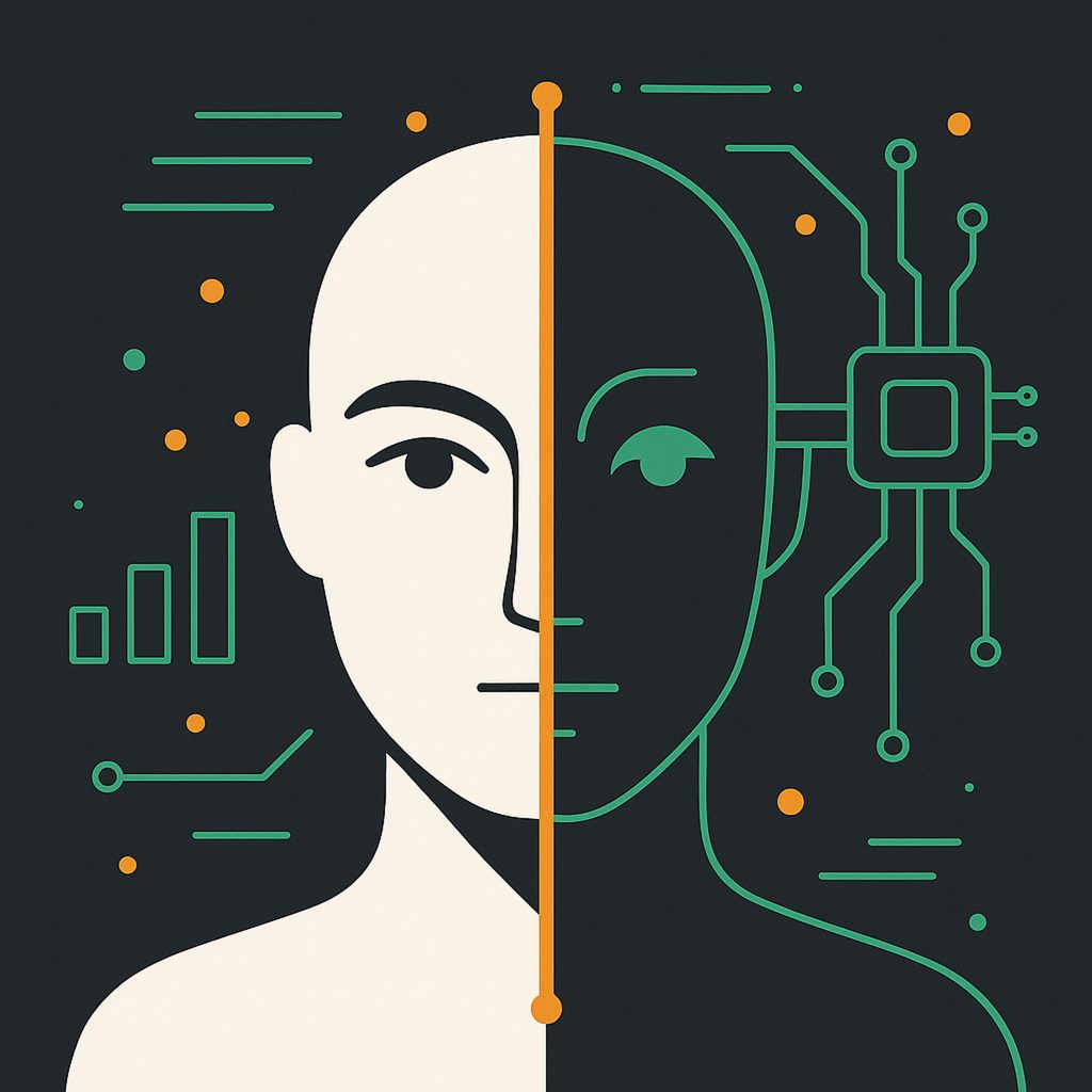 The image of man and machine in one face Man and machine in one face | SELECTOR.SPACE